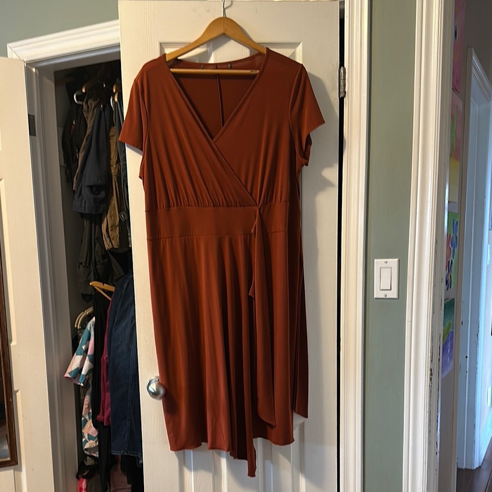 Brown and Orange Asymmetrical Flutter Sleeve Sundress